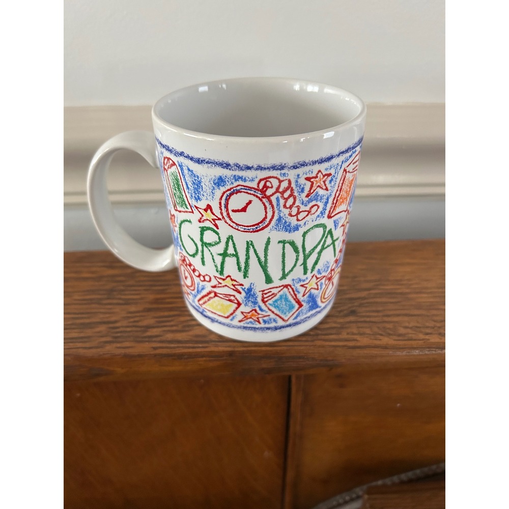 Vintage Papel Freelance Grandpa Coffee Mug Crayon Drawing Ceramic Tea Cup White